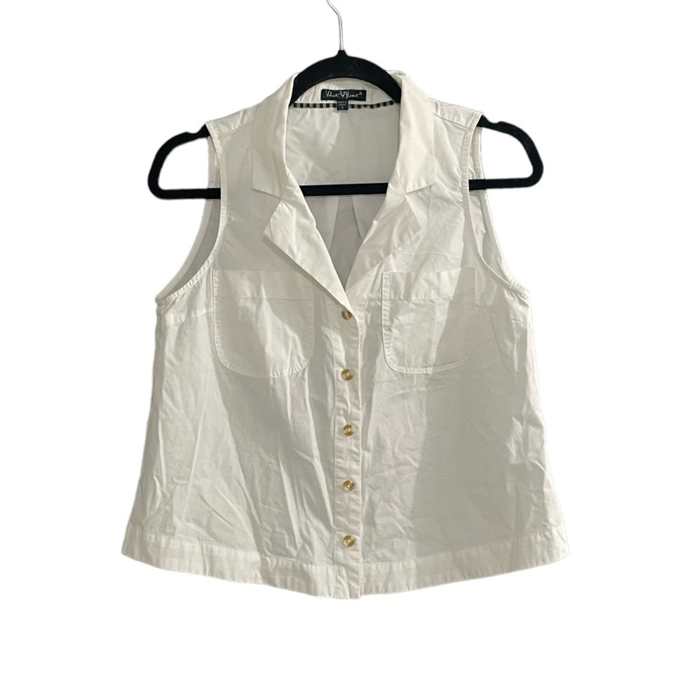 VELVET HEART Cotton Sleeveless Button Front Cropped Blouse White S
